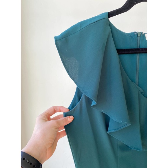 THE IMPECCABLE PIG Women's Forest Green Ruffle V-Neck Sleeveless Jumpsuit size S - Picture 5 of 10